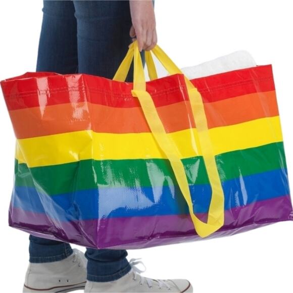 IKEA -STORSTORMA Set of Two (2) Large Rainbow Color Block Tote Support Gay Pride - Picture 6 of 14